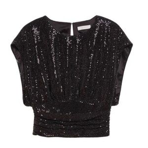 Ramy Brook Women's Black Short-Sleeve Evan Sequin Cutout Top